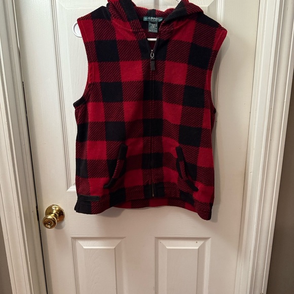 Ralph Lauren Red and Black Plaid Kids Sleeveless Hoodie - Picture 1 of 7